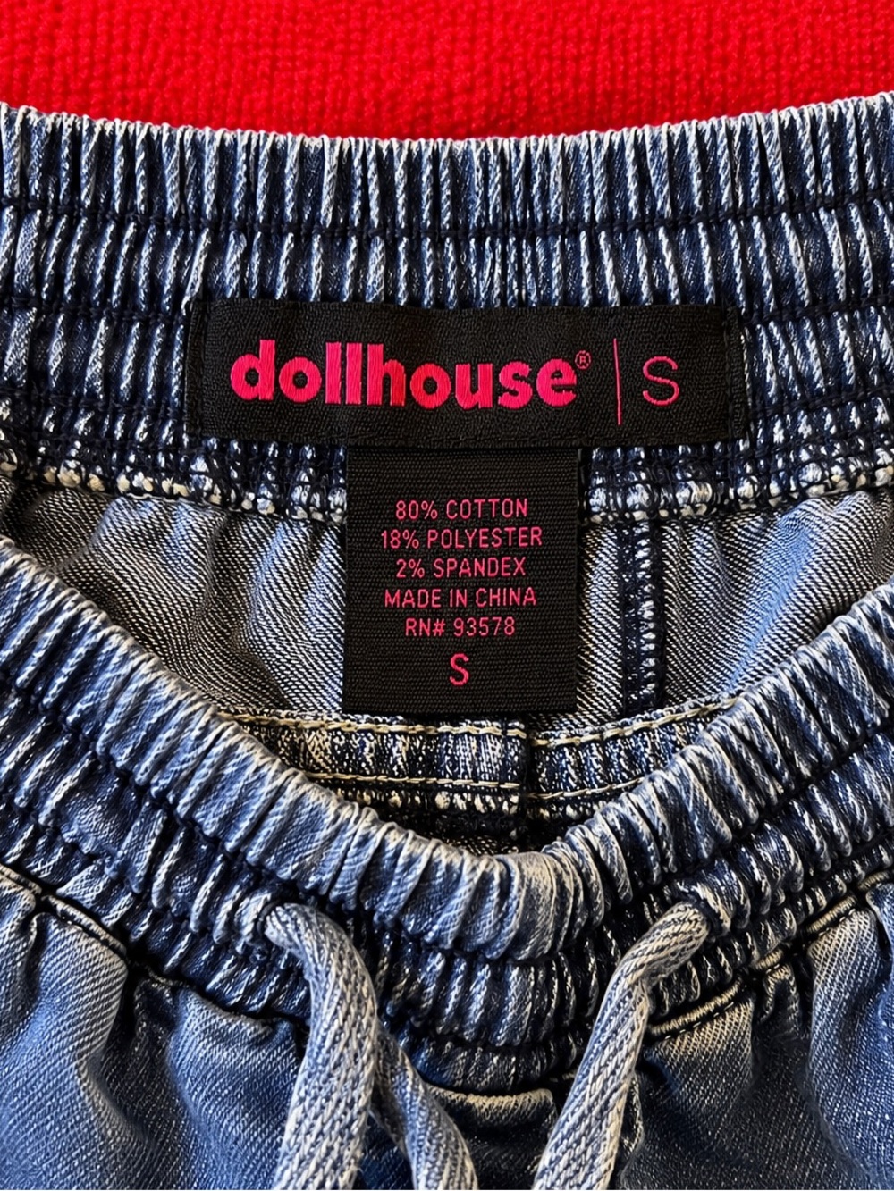 Dollhouse Blue Denim-Style Drawstring Jogger Jeans size small